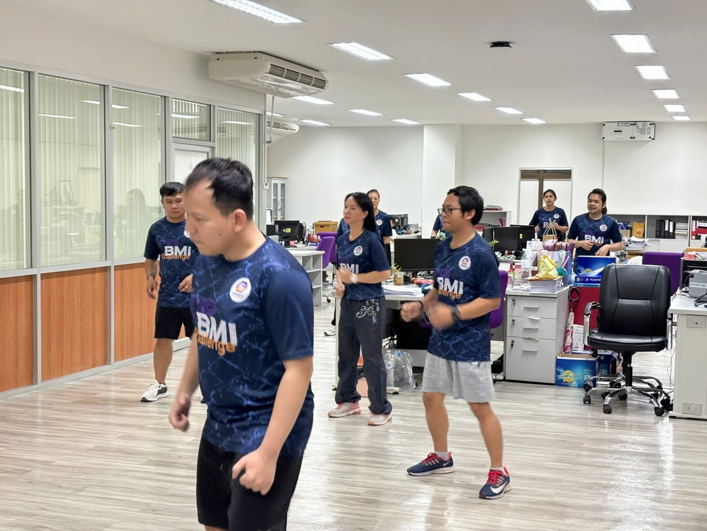 กองแผนงาน จัดกิจกรรมเต้นแอโรบิค (ประจำเดือนมีนาคม) โครงการเสริมสร้างสุขภาวะที่ดีในองค์กร (Good Health and Well – Being : BMI Challenge)