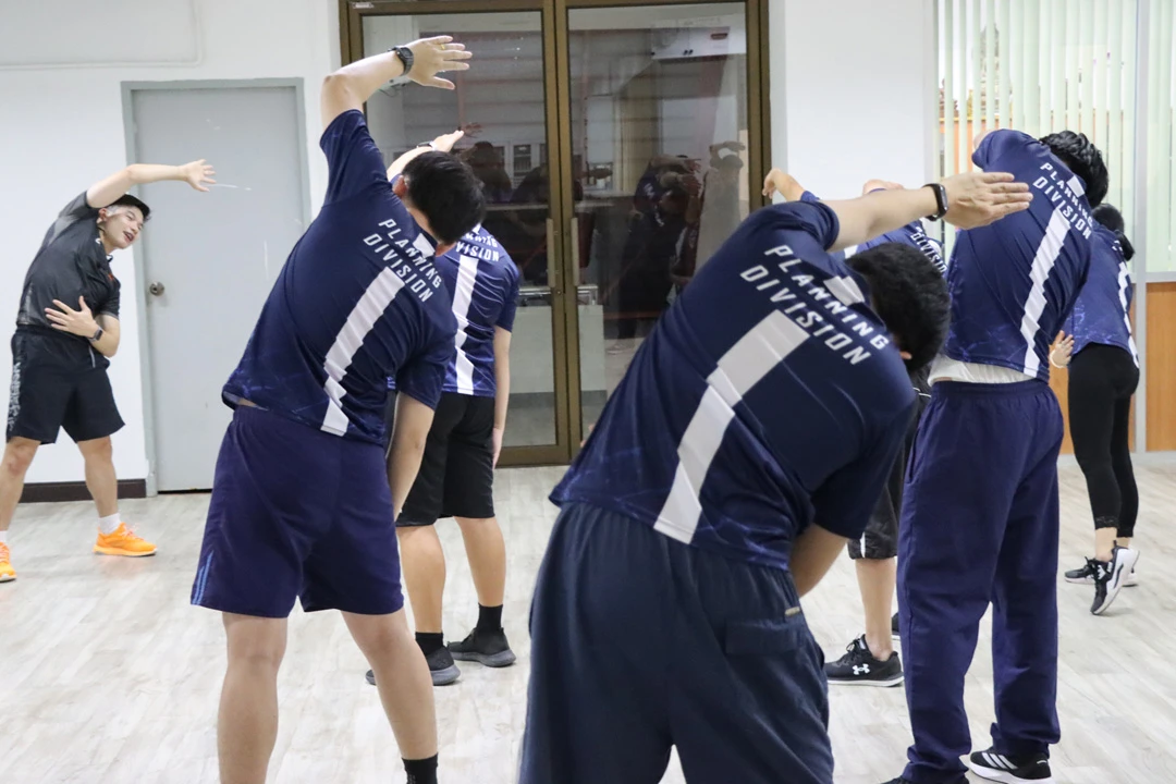 กองแผนงาน จัดกิจกรรมเต้นแอโรบิค (ประจำเดือนกุมภาพันธ์) โครงการเสริมสร้างสุขภาวะที่ดีในองค์กร (Good Health and Well – Being : BMI Challenge)