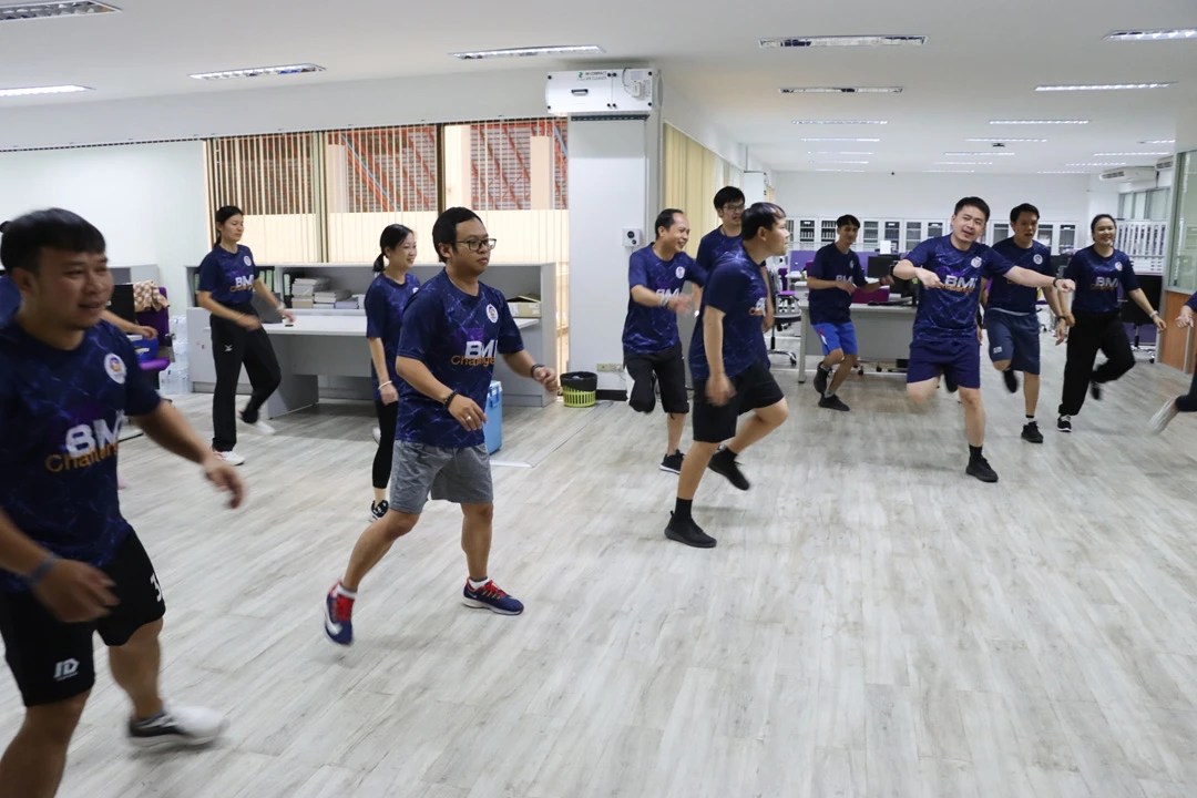 กองแผนงาน จัดกิจกรรมเต้นแอโรบิค (ประจำเดือนกุมภาพันธ์) โครงการเสริมสร้างสุขภาวะที่ดีในองค์กร (Good Health and Well – Being : BMI Challenge)
