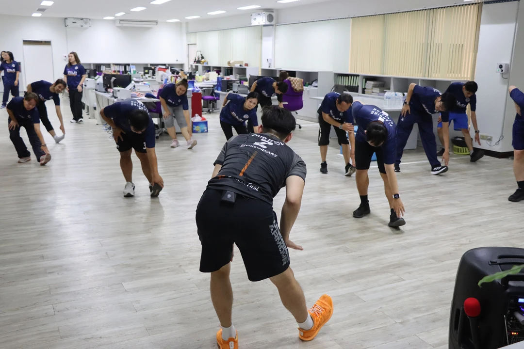กองแผนงาน จัดกิจกรรมเต้นแอโรบิค (ประจำเดือนกุมภาพันธ์) โครงการเสริมสร้างสุขภาวะที่ดีในองค์กร (Good Health and Well – Being : BMI Challenge)